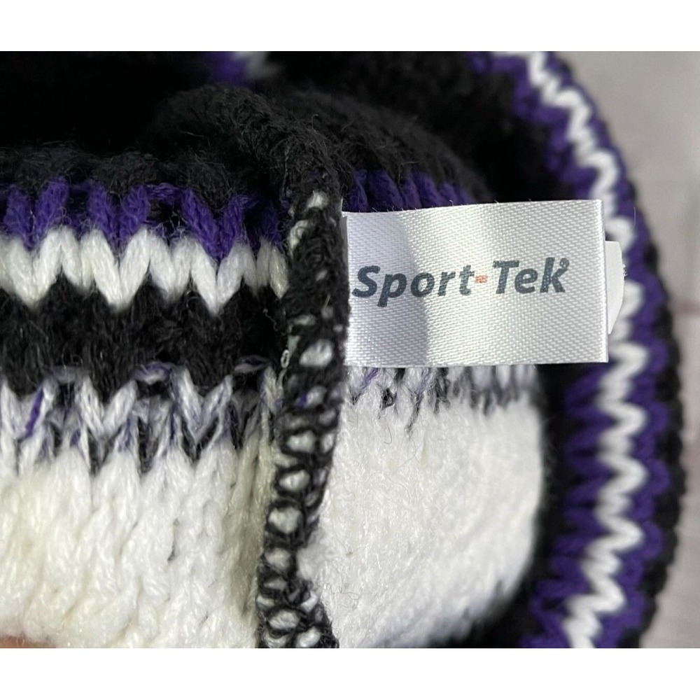 Sports Tek Womens Purple/White Cable Knit Beanie Hat One Size Fits Most - Picture 5 of 6